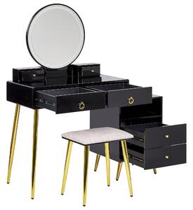 Sminkbord Svart och Guld MDF PVC 6 Lådor LED-Spegel Pall Vardagsrumsmöbler Glam Design Sovrum Beliani