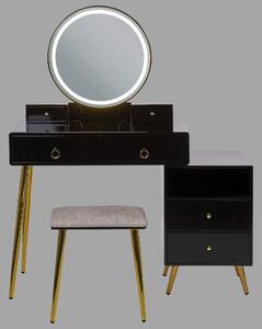 Sminkbord Svart och Guld MDF PVC 6 Lådor LED-Spegel Pall Vardagsrumsmöbler Glam Design Sovrum Beliani