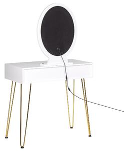 Sminkbord Vit och Guld MDF 2 Lådor LED Spegel Pall Vardagsrumsmöbler Glam Design Sovrum Beliani