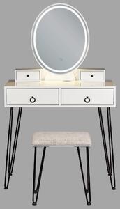Sminkbord Vit och Svart MDF 4 Lådor LED-Spegel Pall Vardagsrumsmöbler Glam Design Sovrum Hall Beliani