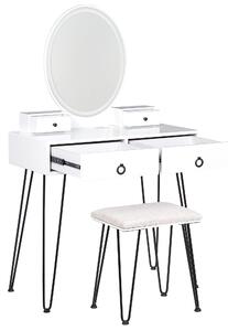 Sminkbord Vit och Svart MDF 4 Lådor LED-Spegel Pall Vardagsrumsmöbler Glam Design Sovrum Hall Beliani