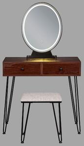 Sminkbord Mörkt Trä och Svart MDF 2 Lådor LED Spegel Pall Vardagsrumsmöbler Glam Design Beliani