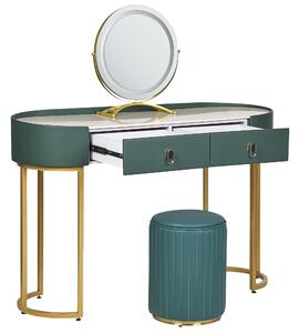 Dressingbord Grönt och guld MDF 2 lådor LED-spegel Pall Vardagsrumsmöbler Glam Design Beliani