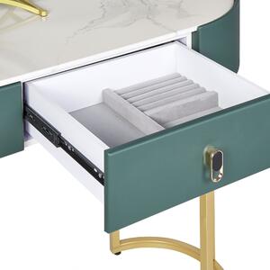 Dressingbord Grönt och guld MDF 2 lådor LED-spegel Pall Vardagsrumsmöbler Glam Design Beliani