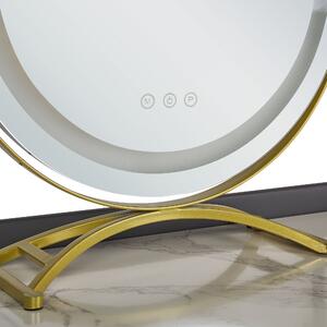 Sminkbord Grå och Guld MDF 2 Lådor LED-Spegel Pall Vardagsrumsmöbler Glam Design Beliani
