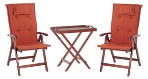Balkongset bord och två stolar med dynor TOSCANA - Trä/natur
