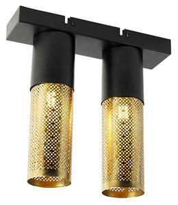 Industriële plafondlamp zwart met goud 2-lichts - Raspi