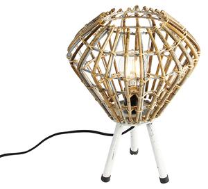 Landelijke tafellamp tripod bamboe met wit - Canna Diamond