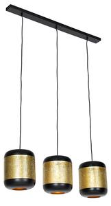 Vintage hanglamp zwart met messing langwerpig 3-lichts - Kayleigh