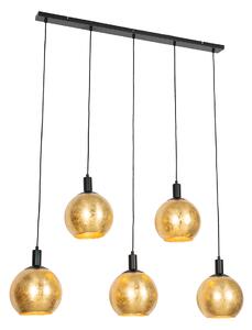 Design hänglampa svart med guldglas 5-ljus - Bert