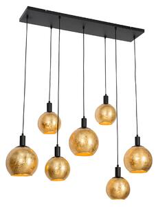 Design hänglampa svart med guldglas 7-ljus - Bert