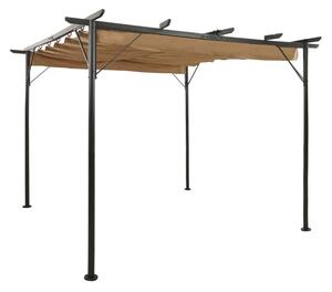 Pergola med infällbart tak taupe 3x3 m stål 180 g/m² - Brun