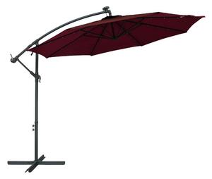 Frihängande parasoll med LED och stålstång vinröd - Röd