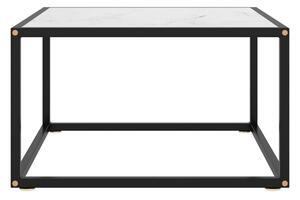 Soffbord svart med vit marmor glas 60x60x35 cm - Svart