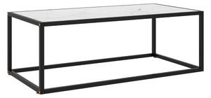 Soffbord svart med vit marmor glas 100x50x35 cm - Svart