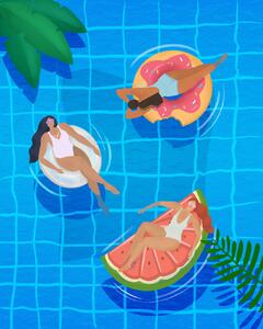Illustration Pool Ladies, Petra Lizde, (30 x 40 cm)