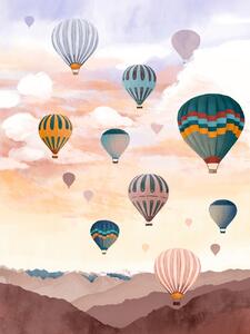 Illustration Airballoon Sky, Goed Blauw, (30 x 40 cm)