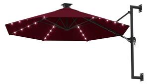 Väggmonterat parasoll med LED och metallstång 300 cm vinröd - Röd