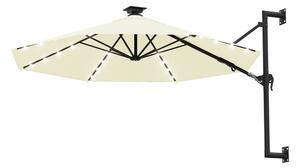 Väggmonterat parasoll med LED och metallstång 300 cm sandfär - Vit
