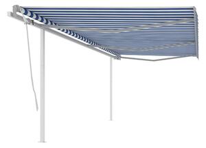 Markis med stolpar manuellt infällbar 6x3 m blå och vit - Blå