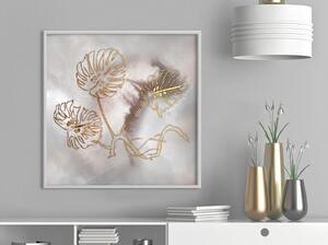 Inramad Poster / Tavla - Golden Monstera Leaves - 50x50 Svart ram