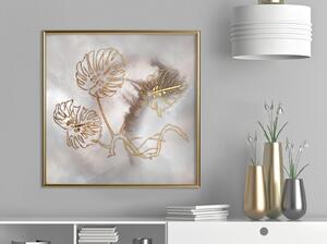 Inramad Poster / Tavla - Golden Monstera Leaves - 20x20 Svart ram