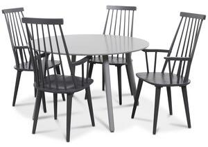 Rosvik matgrupp grått runt bord med 4 st grå Dalsland Pinnstolar - Grå + Fläckborttagare för möbler