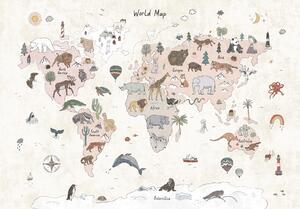 Barnmatta - Kids World Map (beige) (Storlek: 120 x 170 cm)