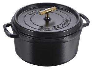 Staub La Cocotte Gryta mässingsfinish 28 cm / 6,75 l, Rund, Svart, Gjutjärn