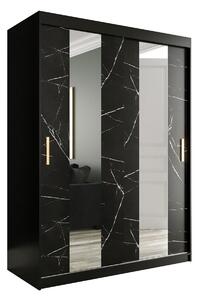 MARMUL Garderob med Speglar Mitt 150 cm Marmormönster Svart -
