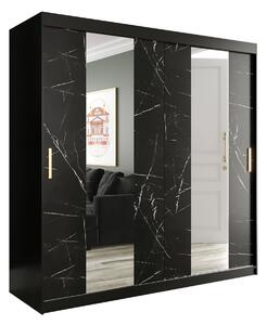 MARMUL Garderob med Speglar Mitt 200 cm Marmormönster Svart -