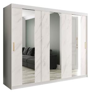 MARMUL Garderob med Speglar Mitt 250 cm Marmormönster Vit/G -