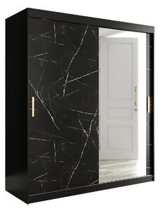 MARMUL Garderob med Spegel 180 cm Marmormönster Svart -