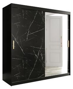 MARMUL Garderob med Spegel 200 cm Marmormönster Svart -