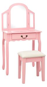 Sminkbord med pall rosa 65x36x128 cm kejsarträ MDF - Rosa