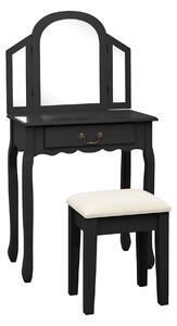 Sminkbord med pall svart 65x36x128 cm kejsarträ MDF - Svart
