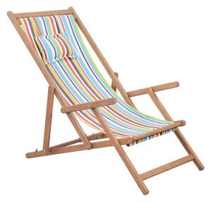 Hopfällbar strandstol tyg och träram flerfärgad - Flerfärgad