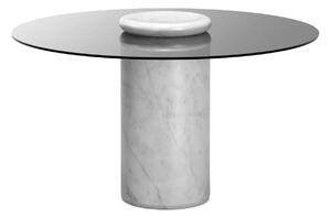 Karakter - Castore dining table Ø130, Bianco Carrara / smoked glass - Matbord - Angelo Mangiarotti - Vit - Glas/Naturmaterial/Textilmaterial/Sten