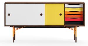 House of Finn Juhl - Sideboard With Tray Unit, Walnut, White/Yellow, Orange Steel, Warm - Skänkar och sideboards - Finn Juhl - Flerfärgad - Metall/Trä