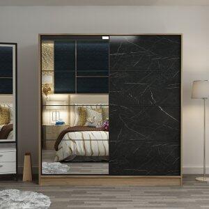 Kapusta garderob med spegeldörr, 220x52x210 cm - Brun/svart - Garderober