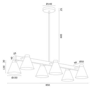 Argon 2551 - Pendelkrona AVALONE 6xE27/15W/230V vit/gyllene