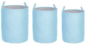 Set med 3 Förvaringskorgar Blå Polyester Bomull med Snören Tvättkorg Praktiskt Tillbehör Beliani