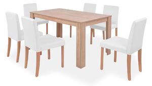 Matbord och matstolar 7 delar konstläder ek gräddvit - Brun