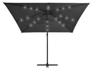 Frihängande parasoll med LED och stålstång 250x250 cm antrac - Grå