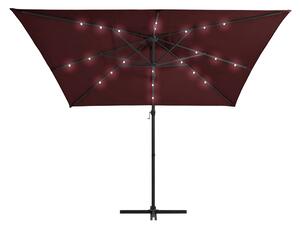 Frihängande parasoll med LED vinröd 250x250 cm - Vinröd