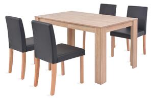Matbord och matstolar 5 delar konstläder ek svart - Brun