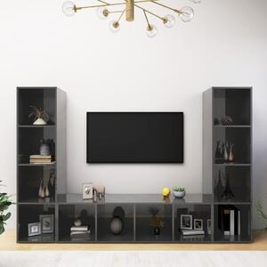 TV-skåp 3 st grå högglans 142,5x35x36,5 cm konstruerat trä