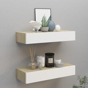 Vägglådor ek och vit 2 st 60x23,5x10 cm MDF - Vit/Trä