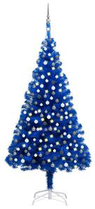 Plastgran med LED och julgranskulor blå 210 cm PVC -