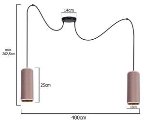 Ljuskrona med textilsladd AVALO 2xE27/60W/230V spindel rosa/koppar